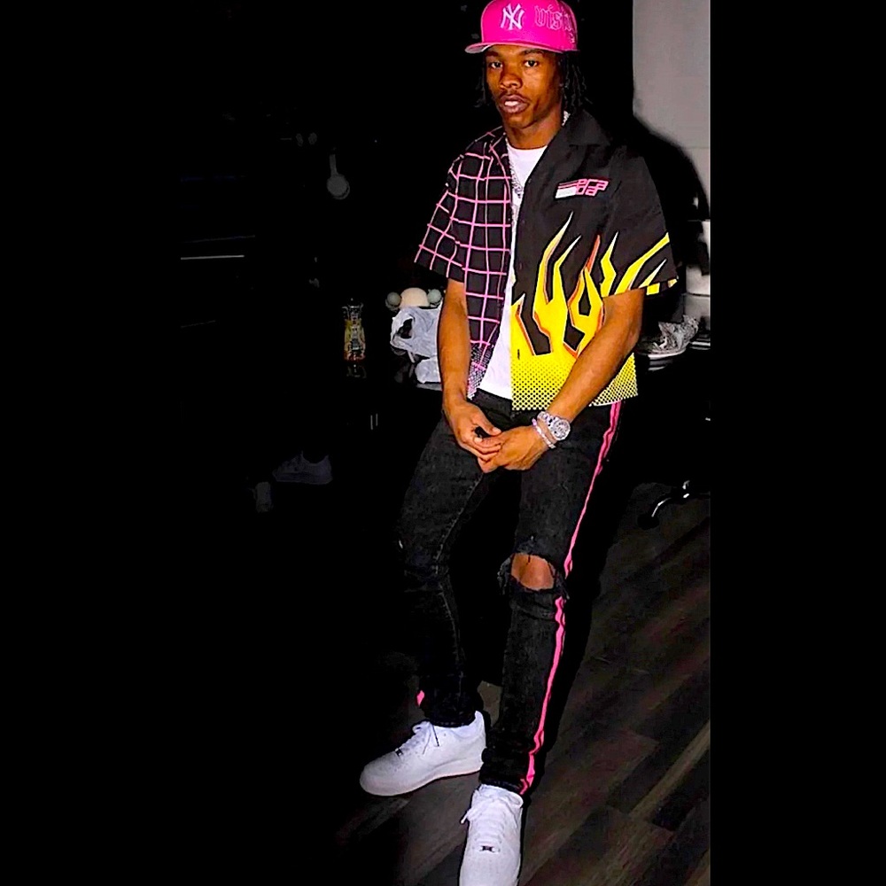 Rare Amiri "Track Stack" distressed PINK Stripe Jean